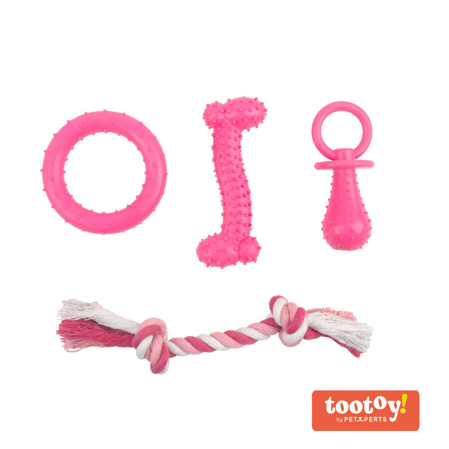 Tootoy! Chew Teething Rosa Conjunto de mordedores para cachorros