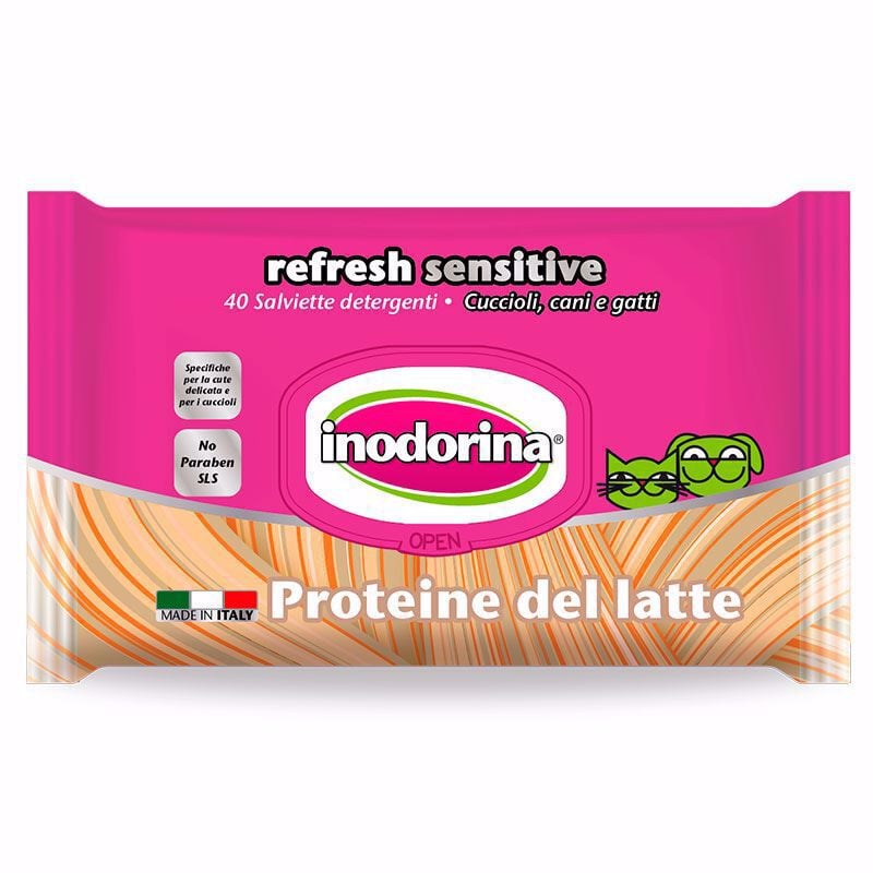 Inodorina Toalhitas Sensitive Proteína de Leite para cães e gatos, , large image number null