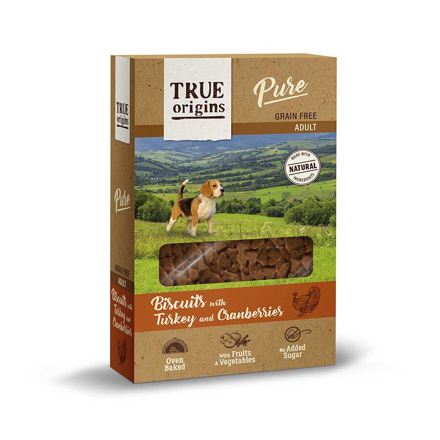 True Origins Pure Adult Peru e Mirtilos biscoitos para cães
