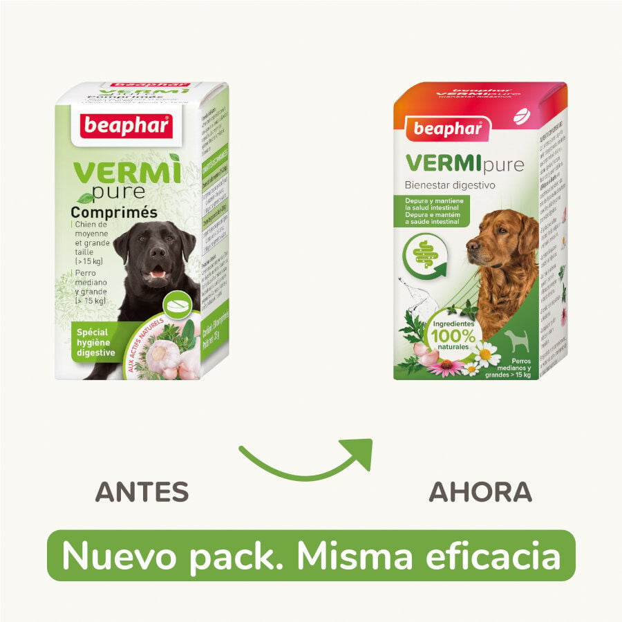 Beaphar Vermipure Repelente Interno Natural em comprimidos para cães de porte médio e grande, , large image number null