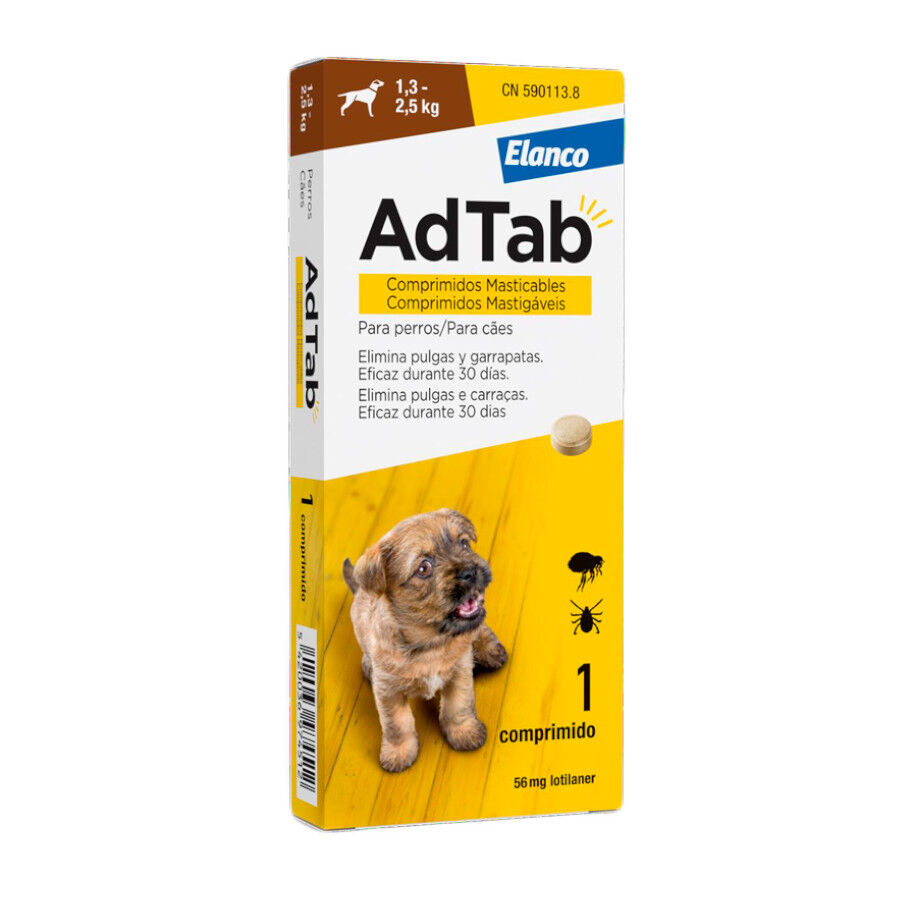 AdTab Comprimidos mastigáveis antiparasitários 56mg 1,3-2,5kg para cães