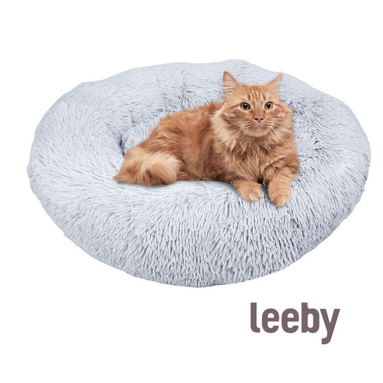 Leeby Cama Redonda Anti Stress de Pelo Cinzento para gatos