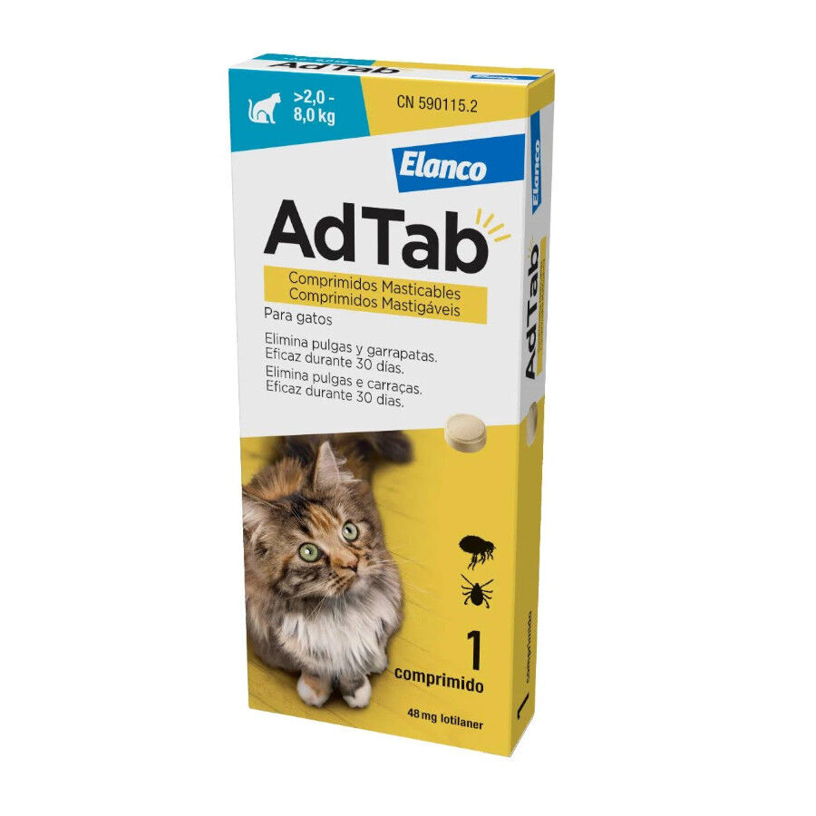 AdTab Comprimido antiparasitário mastigável 48 mg para gatos