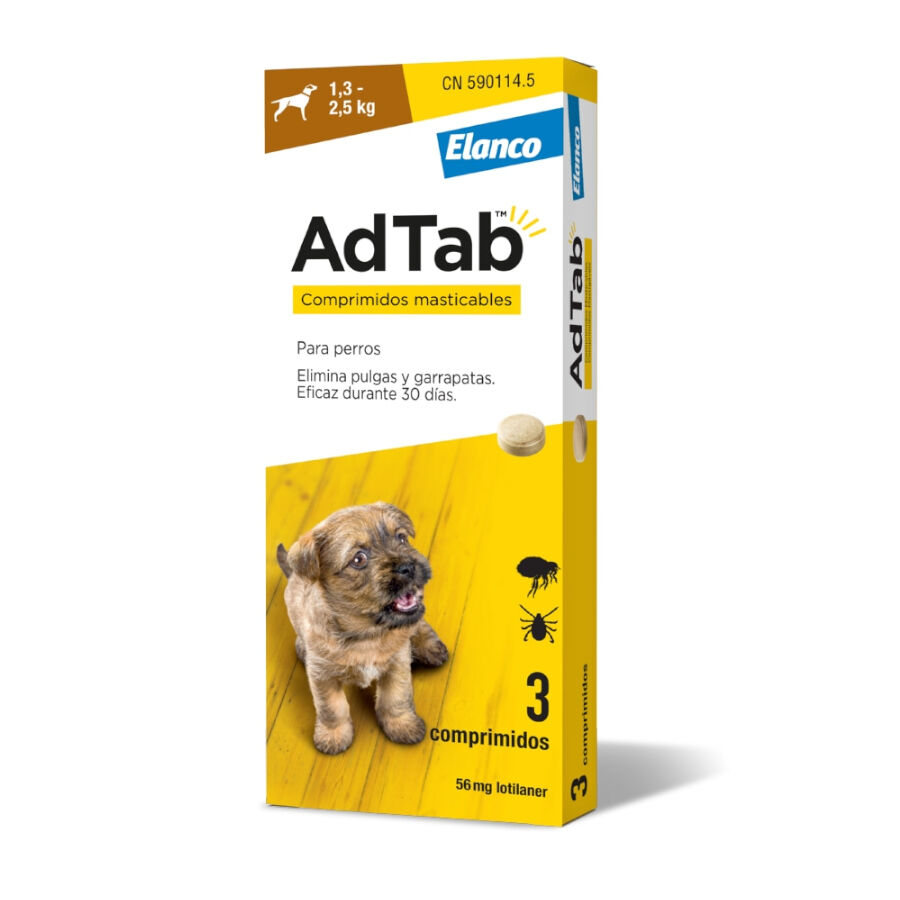 AdTab Comprimidos mastigáveis antiparasitários 56mg 1,3-2,5kg para cães, , large image number null