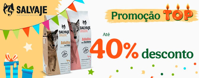 Até 40% de desconto em ração para cão e gato da Salvaje.