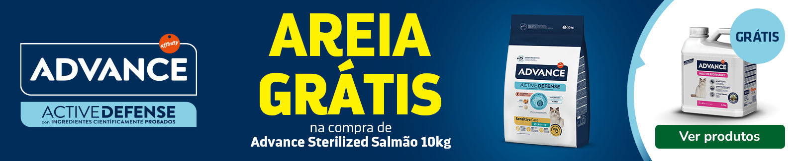SUPER OFERTA: areia GRÁTIS com Advance Sterilized Salmão e Cevada de 10kg para gatos
