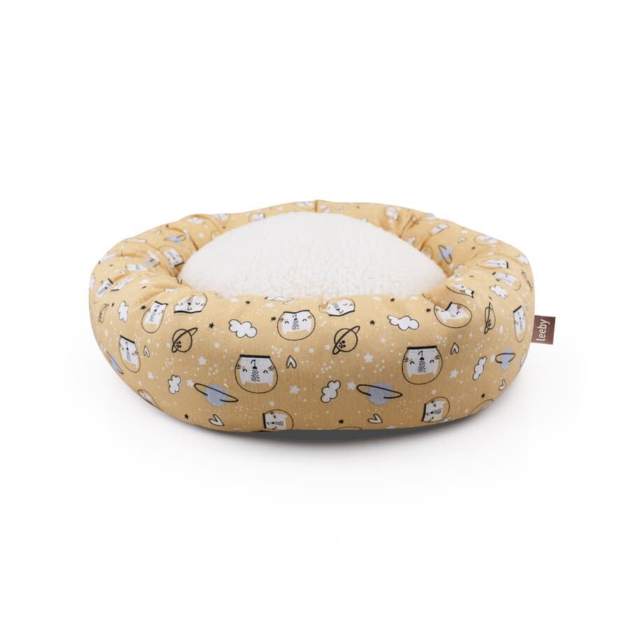 Leeby Cama Donut Antiderrapante com Estampado de Banda Desenhada Amarela para gatos