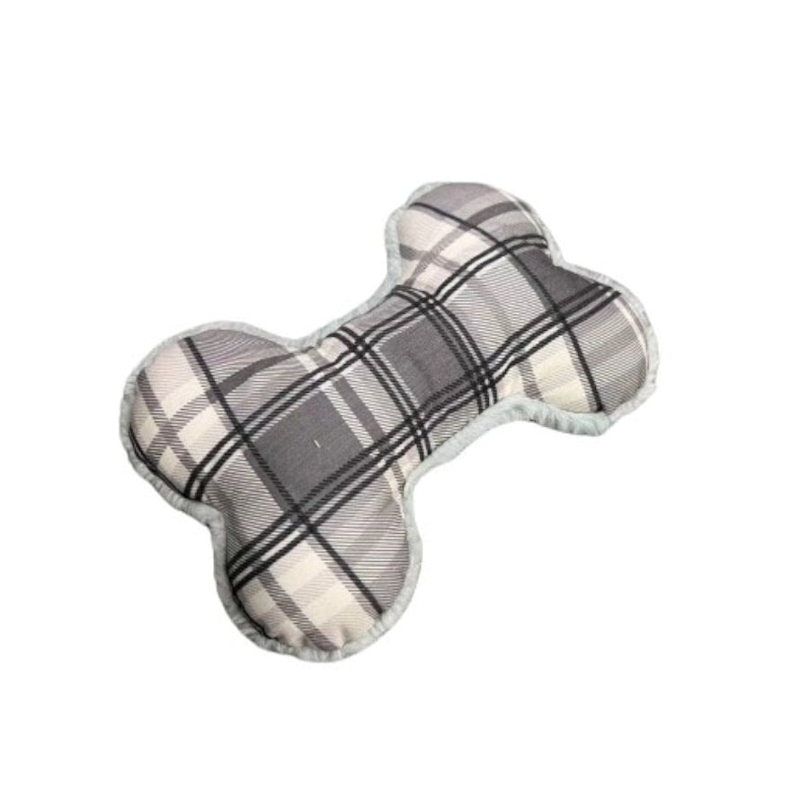 Tootoy! Tartan Bone Cuddler Grey Osso de Peluche para cães