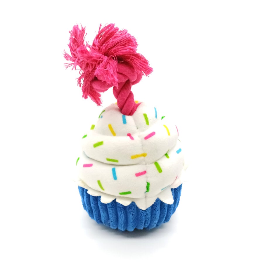 Tootoy! Comfort Birthday Cupcake Cuddler peluche com som para cães