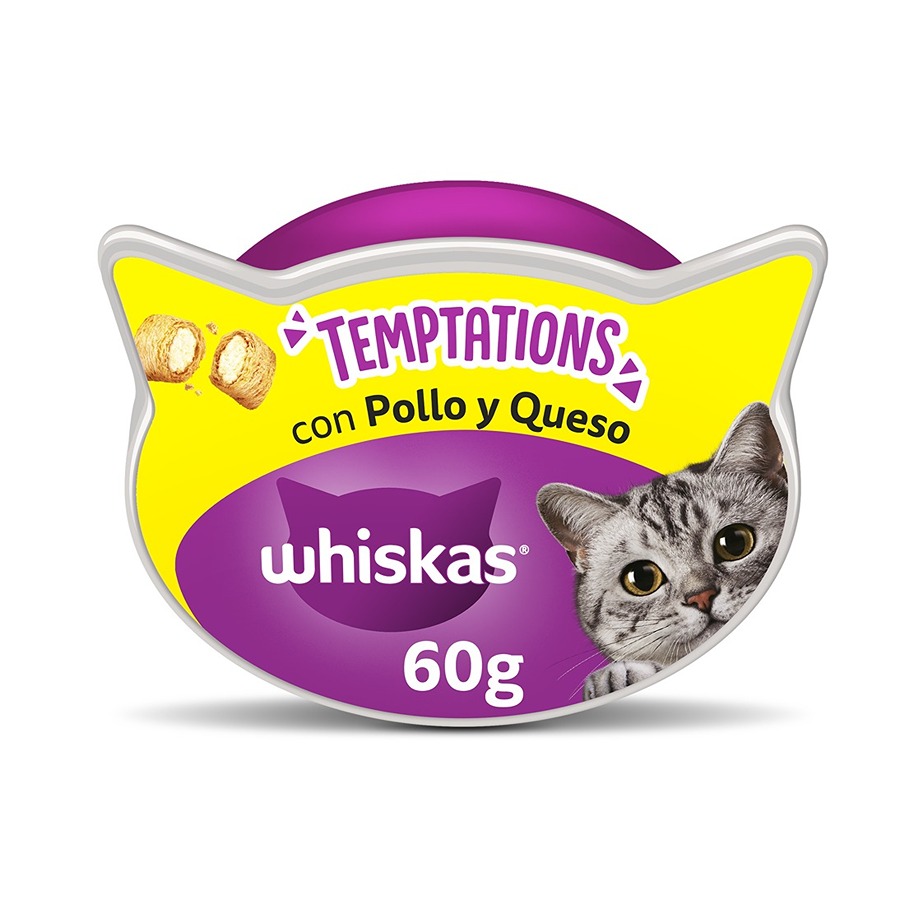 60 g Whiskas Temptations Snacks Frango e Queijo para Gatos