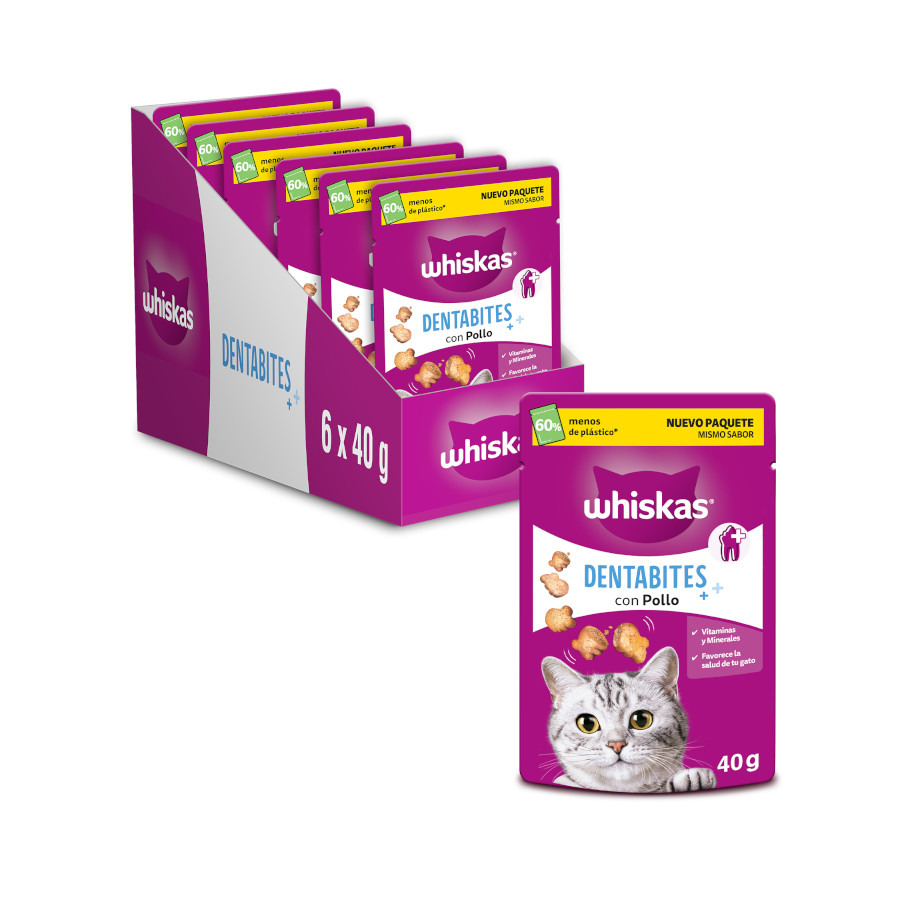 6 pacotes x 40 g Whiskas Dentabites Snacks para Gatos