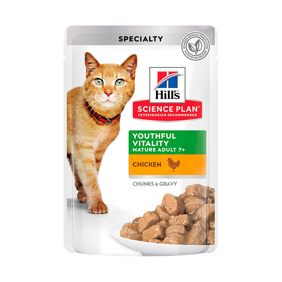 12 saquetas x 85 g Hill's Adult Mature Science Plan Youthful Vitality Frango em Molho saqueta para gatos Pack poupança!