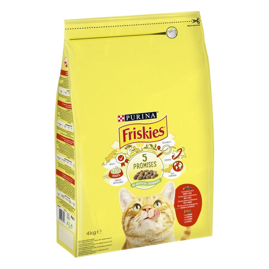 4 KG Friskies Adult Vaca, Frango e Legumes ração para gatos