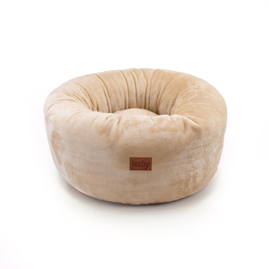 Leeby Cama Donut Premium Capa Amovível de Veludo branco para gatos