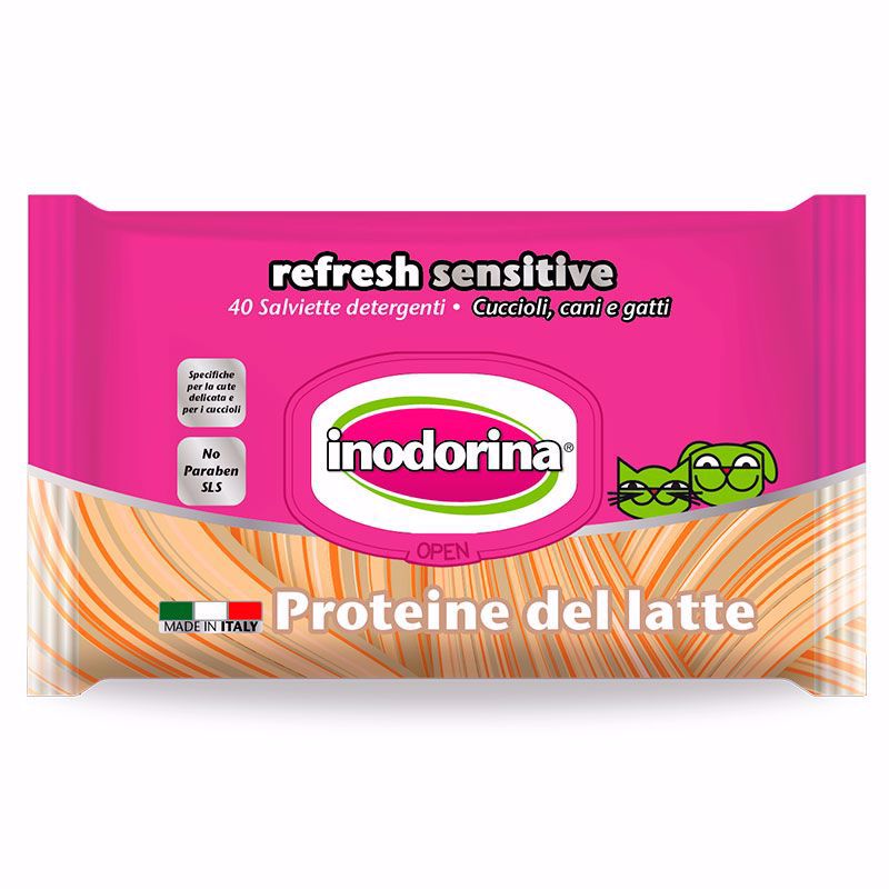 Inodorina Toalhitas Sensitive Proteína de Leite para cães e gatos