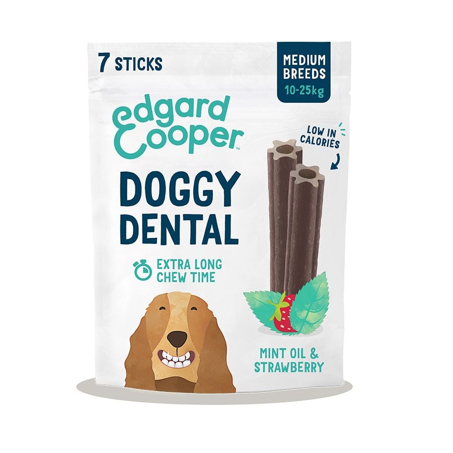 7 sticks Edgard y Cooper Snacks dentários Adult Medium menta e morango para cães