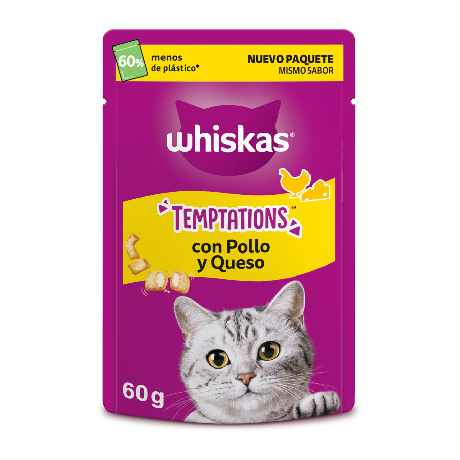 0.06 KG 60 g Whiskas Temptations Snacks Frango e Queijo para Gatos