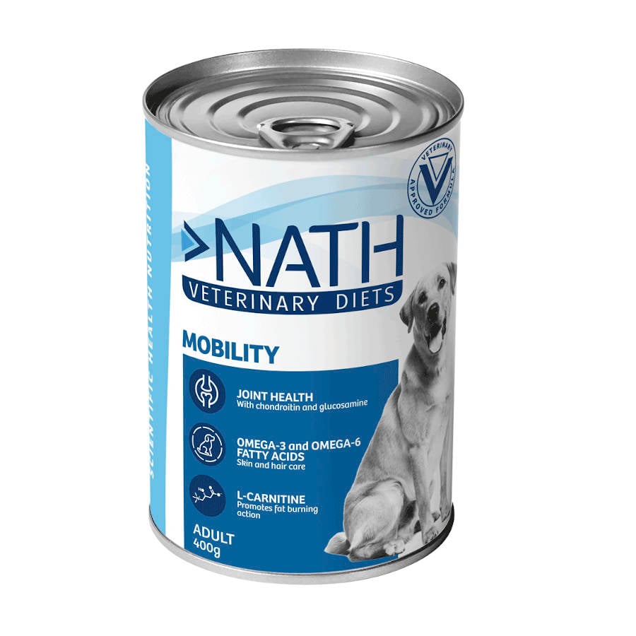 12 latas x 400 g Nath Veterinary Diets Mobility Peru e Atum lata para cães Pack poupança!