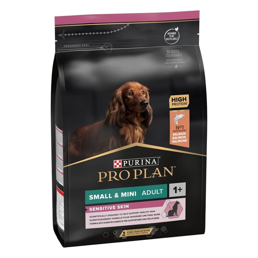 3 kg Pro Plan Adult Small e Mini Salmão Peles Sensíveis ração para cães