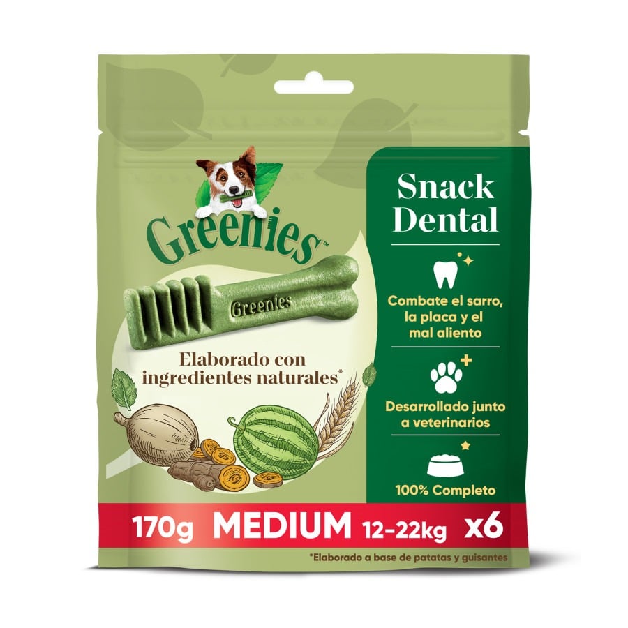 6 sticks Greenies Snacks Dentários Natural para Cães Médios