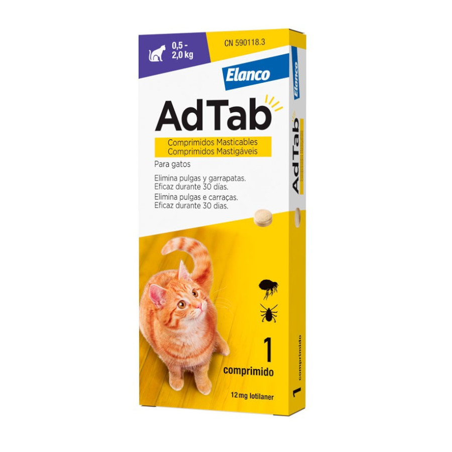AdTab Comprimidos mastigáveis antiparasitários 12mg 0,5-2kg para gatos
