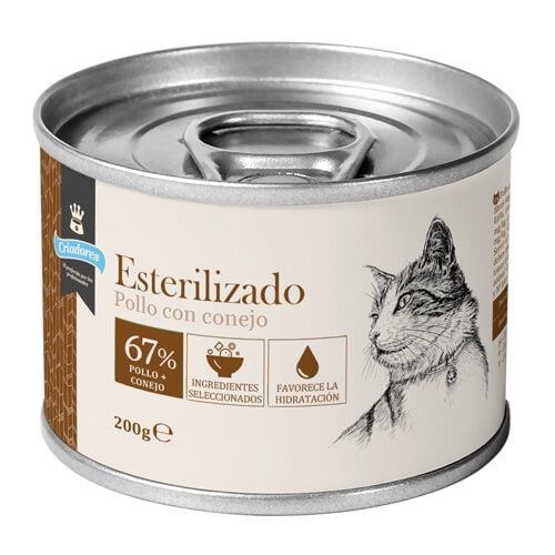 200 g Criadores Esterilizado Frango e Coelho lata para gatos