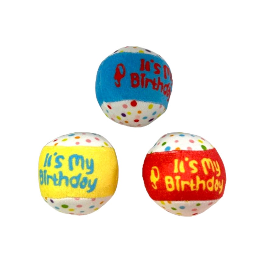 Tootoy! Comfort Happy Birthday Ball Conjunto de Bolas de Ténis com som para cães