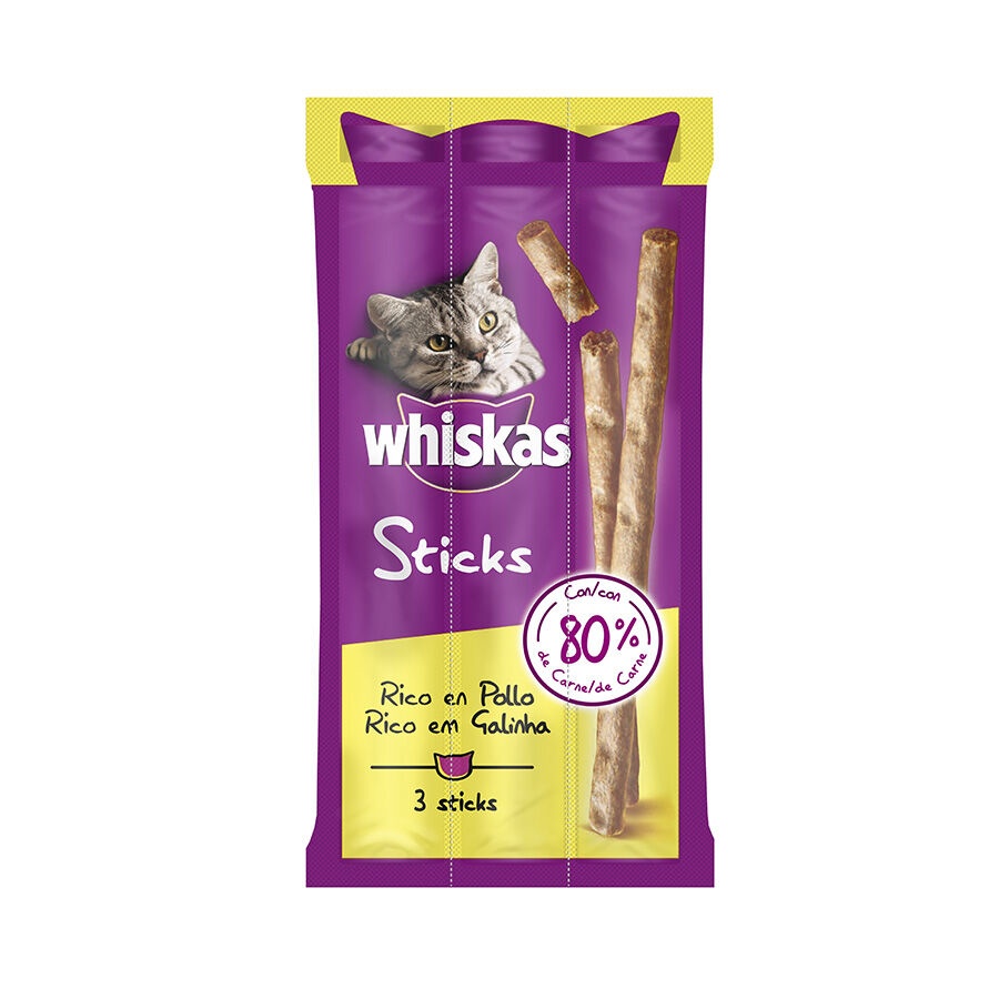 3 sticks Whiskas Sticks Snacks Frango para Gatos