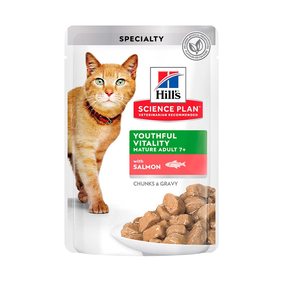 85 g Hill's Adult Mature Science Plan Youthful Vitality Salmão em Molho saqueta para gatos