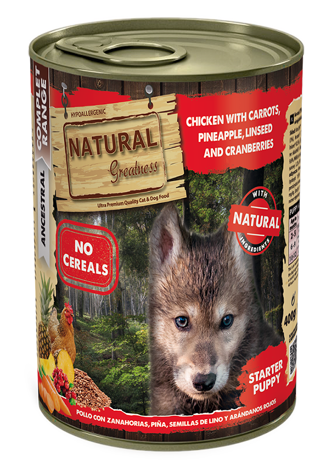 Natural Greatness Complet Range Ancestral Frango com Cenoura e Ananás patê em lata para cães