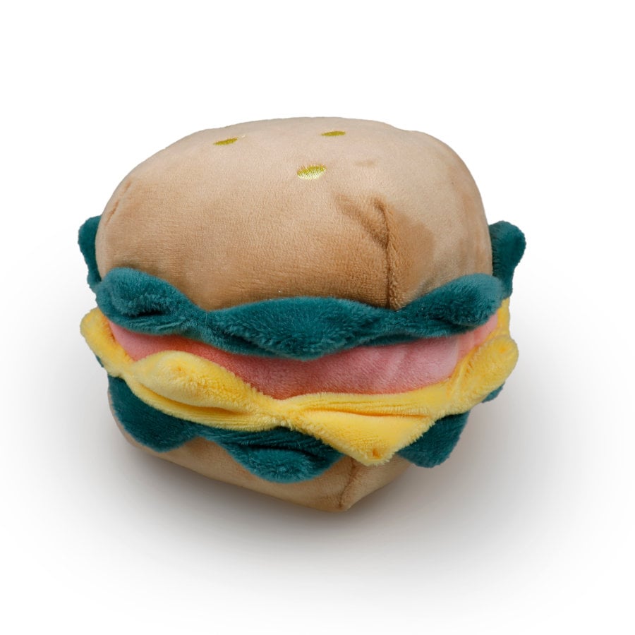 Tootoy! Comfort Cheese Burguer Cuddler peluche com som para cães